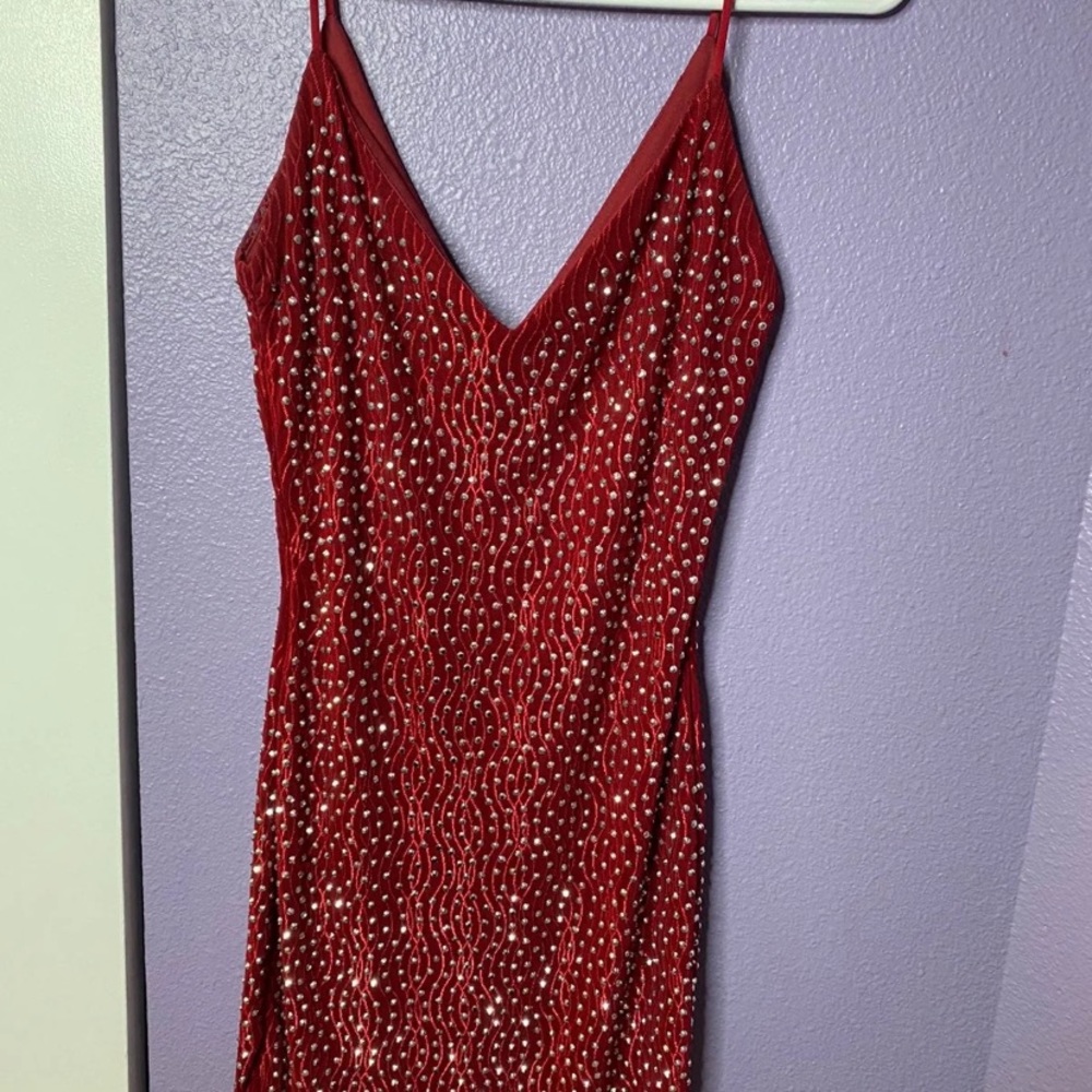 MINI RED RHINESTONE DRESS